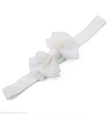 Baby haarbandje met dubbele chiffon stippel strik (wit)
