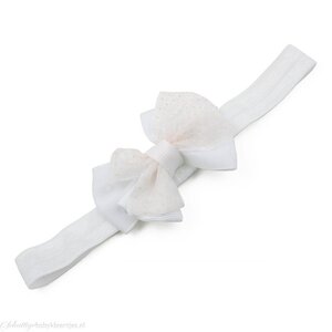 Baby haarbandje met dubbele chiffon stippel strik (wit)