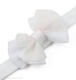 Baby haarbandje met dubbele chiffon stippel strik (wit)