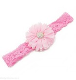 Baby haarbandje tutu bloem op kant (lichtroze)