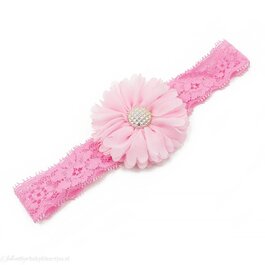 Haarbandje tutu bloem op kant (lichtroze)