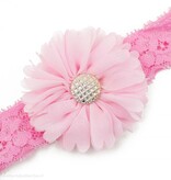 Baby haarbandje tutu bloem op kant (lichtroze)