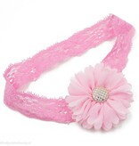 Baby haarbandje tutu bloem op kant (lichtroze)