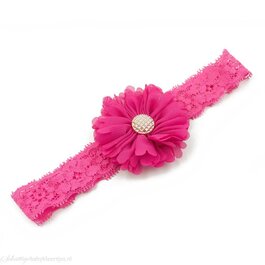 Haarbandje tutu bloem op kant (fuchsia)