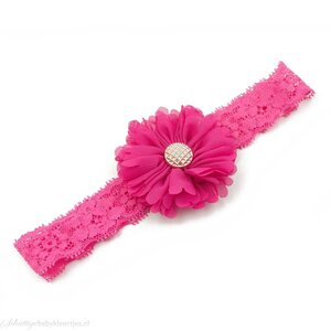 Baby haarbandje tutu bloem op kant (fuchsia)