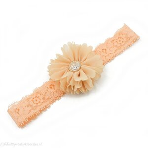 Baby haarbandje tutu bloem op kant (zand)