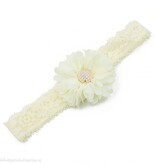 Baby haarbandje tutu bloem op kant (ivoor)