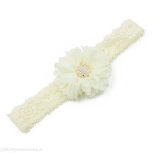 Baby haarbandje tutu bloem op kant (ivoor)