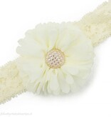 Baby haarbandje tutu bloem op kant (ivoor)