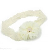 Baby haarbandje tutu bloem op kant (ivoor)