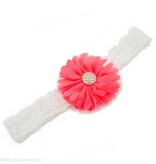 Baby haarbandje tutu bloem op kant (neon koraal)