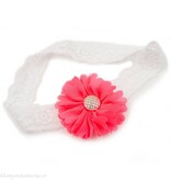 Baby haarbandje tutu bloem op kant (neon koraal)