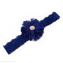 Haarbandje tutu bloem op kant (donkerblauw)