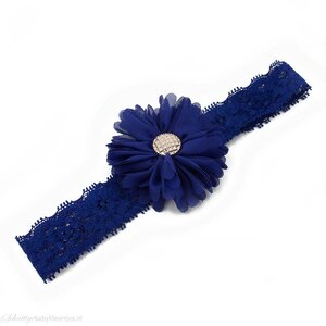 Baby haarbandje tutu bloem op kant (donkerblauw)