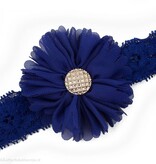 Baby haarbandje tutu bloem op kant (donkerblauw)