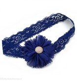 Baby haarbandje tutu bloem op kant (donkerblauw)