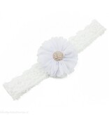 Baby haarbandje tutu bloem op kant (wit)