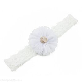 Haarbandje tutu bloem op kant (wit)