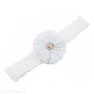Baby haarbandje tutu bloem op kant (wit)