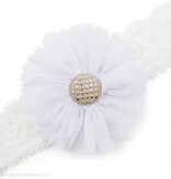 Baby haarbandje tutu bloem op kant (wit)