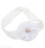 Baby haarbandje tutu bloem op kant (wit)