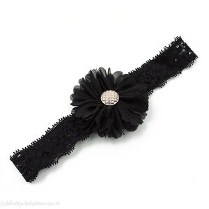Baby haarbandje tutu bloem op kant (zwart)