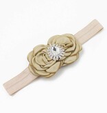 Baby haarbandje luxe rozetten met strass (zand)