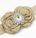 Baby haarbandje luxe rozetten met strass (zand)