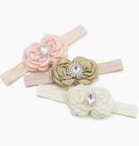 Baby haarbandje luxe rozetten met strass (zand)