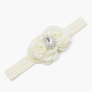 Baby haarbandje luxe rozetten met strass (ivoor)