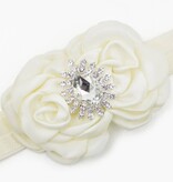 Baby haarbandje luxe rozetten met strass (ivoor)