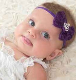Baby haarbandje strik van roosjes met kroontje (paars)