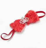 Baby haarbandje strik van roosjes met kroontje (koraal)