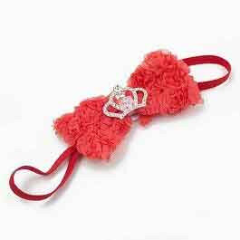 Haarbandje strik van roosjes met kroontje (koraal)