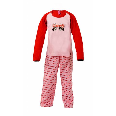 AnnaRebella Meisjes Pyjama - 100% Katoen - Roze-Rood