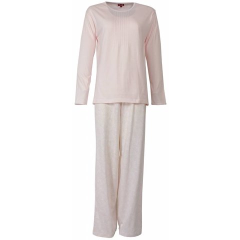 Medaillon Dames Pyjama - Katoen - Lange mouwen - Roze