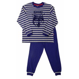 MEQ Blue Docks Jongens Pyjama - 100% Katoen - Gestreept - Donker Blauw