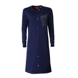 Medaillon Medaillon Dames Nachthemd - Doorknoop - 100% Katoen - Blauw