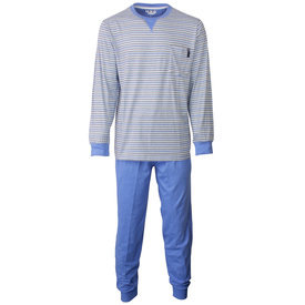 Merkloos M.E.Q. - Heren Pyjama - Gestreept - Blauw