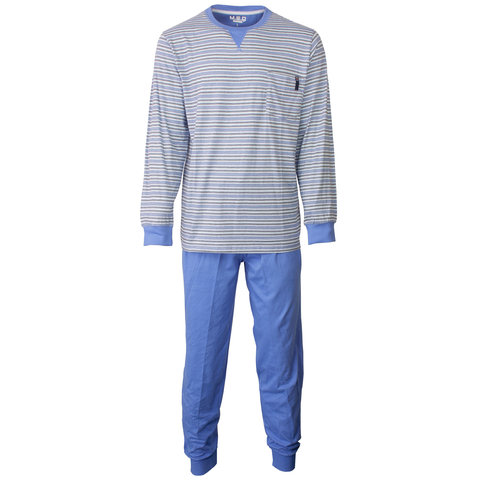 M.E.Q. - Heren Pyjama - Gestreept - Blauw