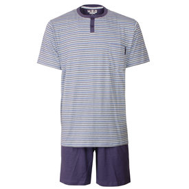 MEQ MEQ Heren Shortama - Pyjama Set - Katoen - Gestreept - Blauw