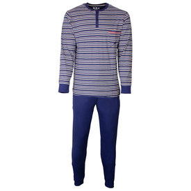 MEQ MEQ Heren Pyjama - Pyjama Set - 100% Katoen - Gestreept - Blauw/Grijs