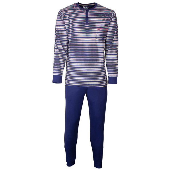 MEQ MEQ Heren Pyjama - 100% Katoen - Gestreept - Blauw/Grijs