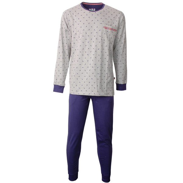 Merkloos M.E.Q. - Heren Pyjama - 100% Katoen - Grijs Melange