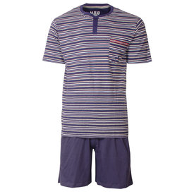 MEQ MEQ Heren Shortama - Pyjama Set - Katoen - Gestreept - Blauw