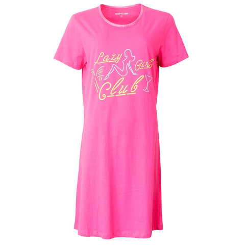 Temptation Dames Nachthemd - Bigshirt - Slaapkleed - Roze