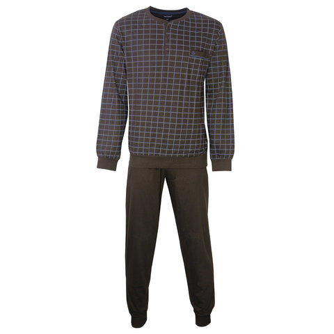 Paul Hopkins Heren Pyjama - Geprint Ruit - Katoen - Bruin