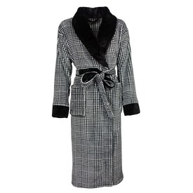 Medaillon Medaillon Dames Badjas - Fleece - Ruit Dessin - Zwart