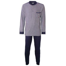 MEQ MEQ Heren Pyjama - Polo Sluiting - 100% Katoen - Blauw
