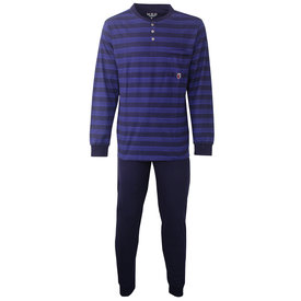MEQ MEQ Heren Pyjama - 100% Katoen - Polo Sluiting - Blauw